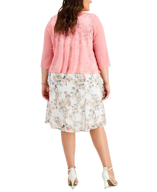 Connected Women's Printed Dress And Mesh Jacket White Size 18W