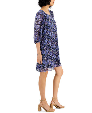 Connected Women's Floral Print A Line Dress Blue Size 6