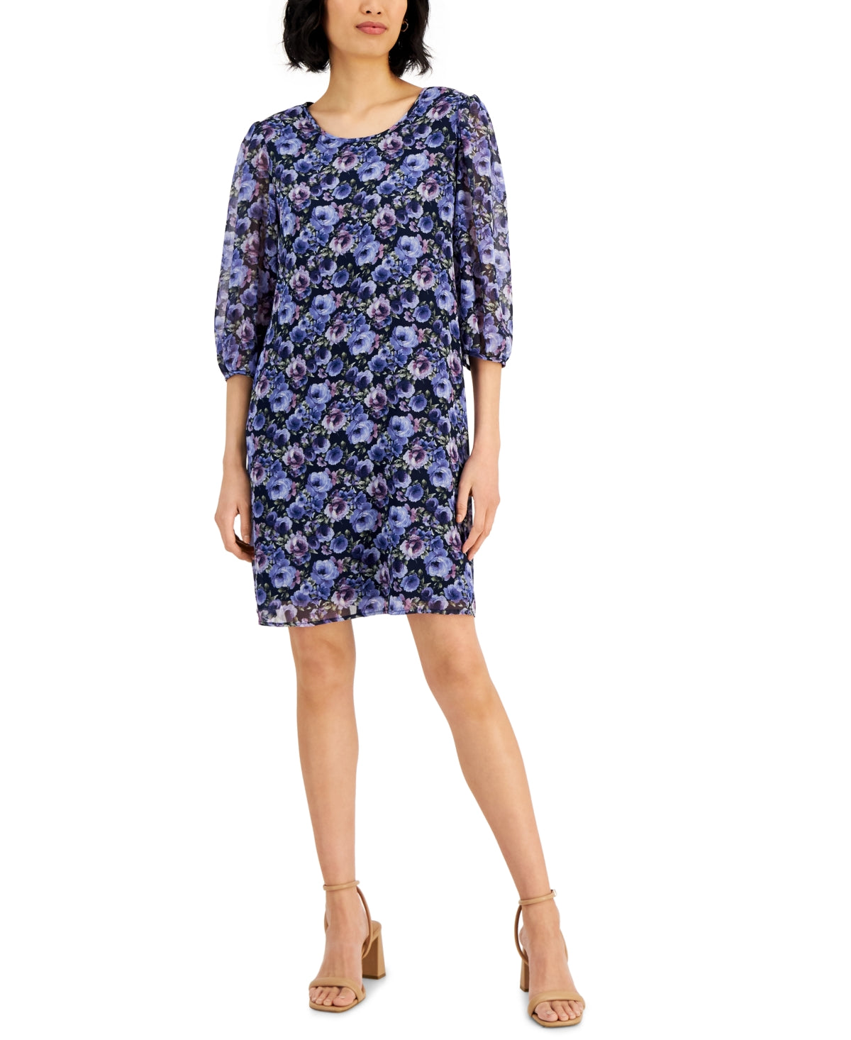 Connected Women's Floral Print A Line Dress Blue Size 6