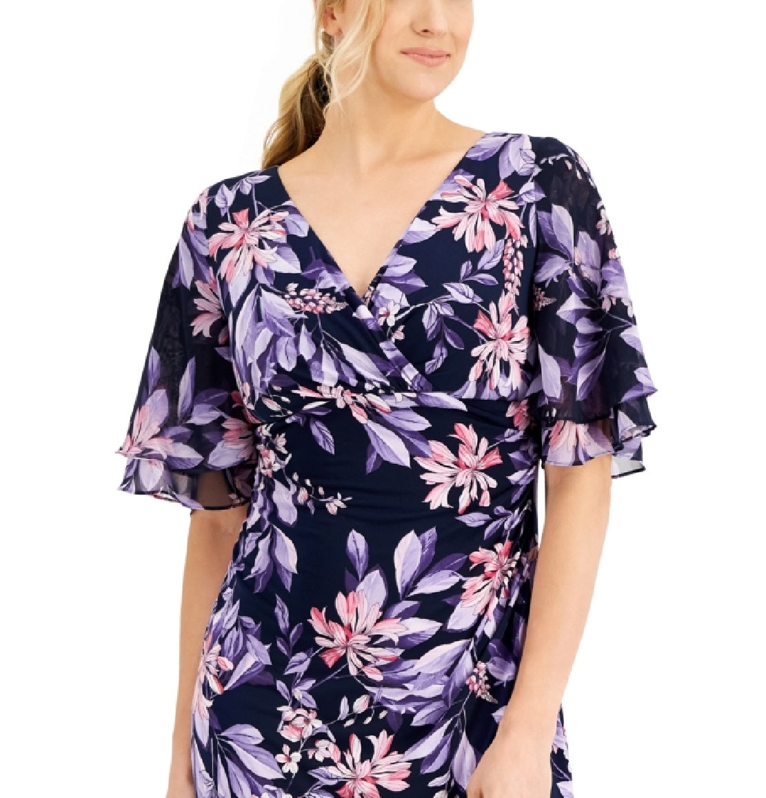 Connected Women's Short Sleeve Tiered Sheath Dress Blue Size 6Petite