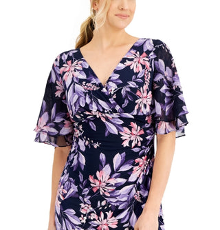 Connected Women's Short Sleeve Tiered Sheath Dress Blue Size 6Petite