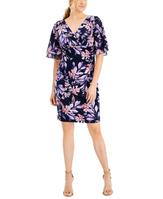 Connected Women's Short Sleeve Tiered Sheath Dress Blue Size 6Petite