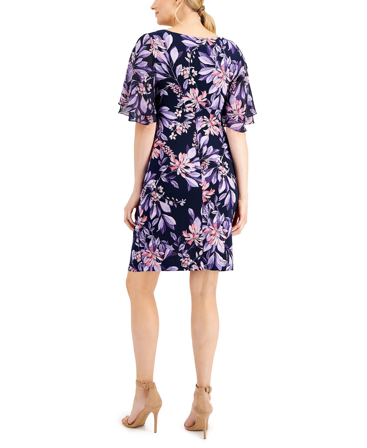 Connected Women's Short Sleeve Tiered Sheath Dress Blue Size 10Petite