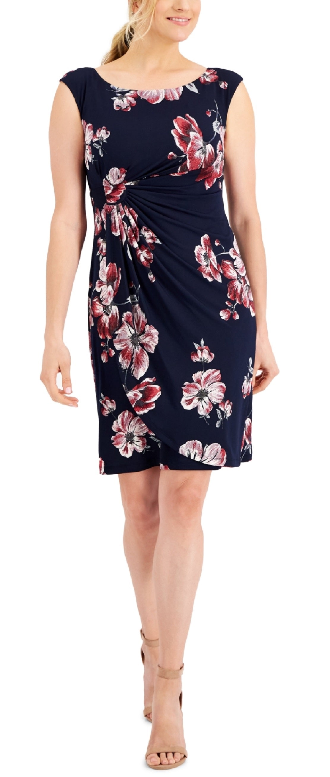 Connected Women's Cap Sleeve Side Tab Sheath Dress Blue Size 4Petite