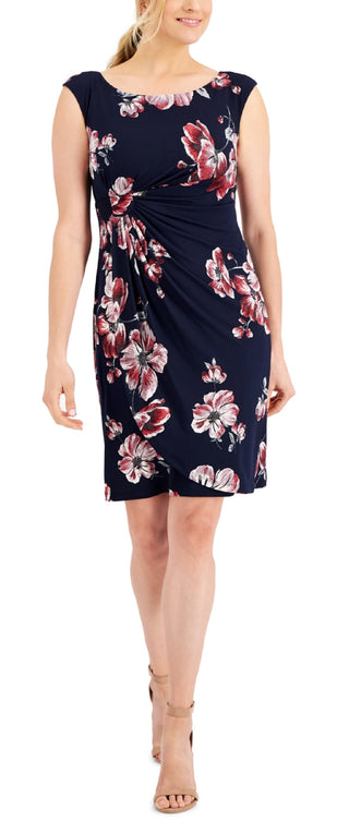 Connected Women's Cap Sleeve Side Tab Sheath Dress Blue Size 4Petite