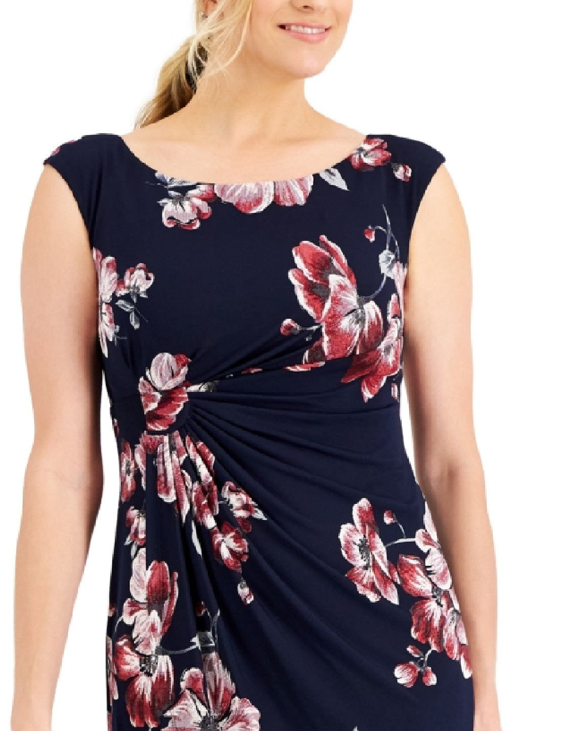 Connected Women's Cap Sleeve Side Tab Sheath Dress Blue Size 4Petite