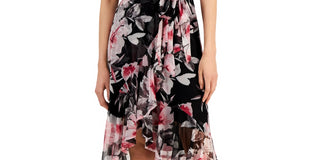 Connected Women's Floral Print Ruffled Wrap Dress Black Size 4