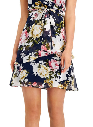 Connected Women's Tiered Chiffon Fit & Flare Dress Blue Size 8Petite