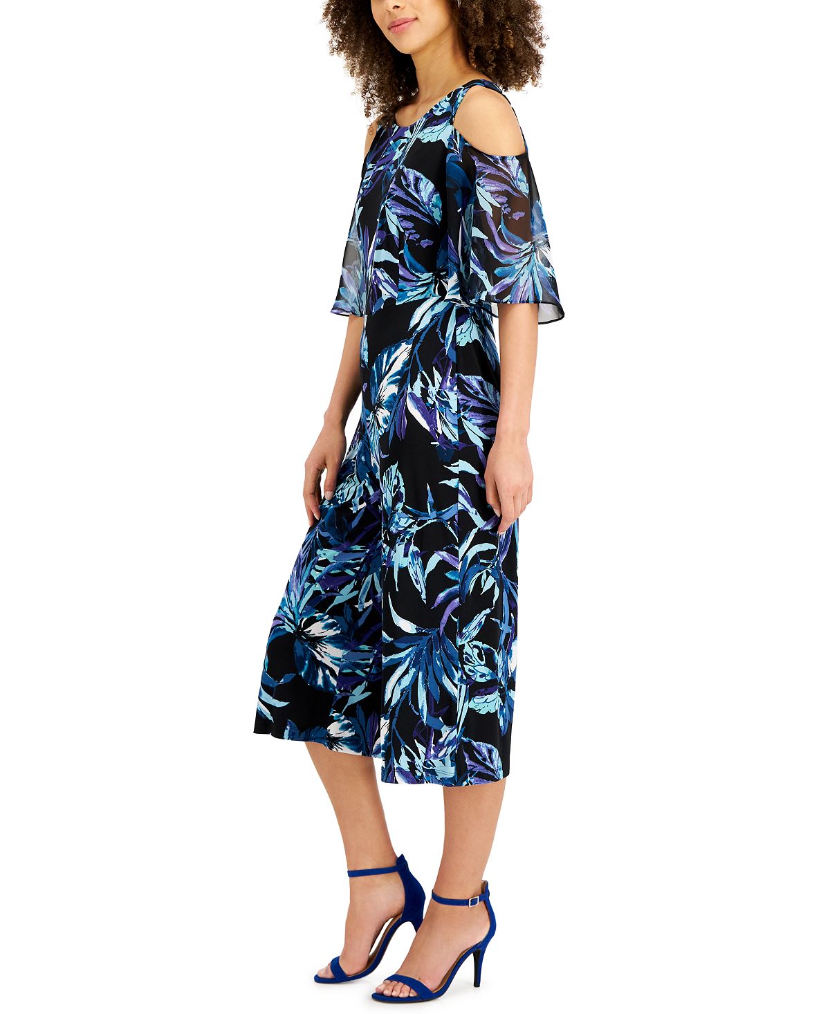 Connected Women's Cold Shoulder Printed Jumpsuit Green Size 4Petite