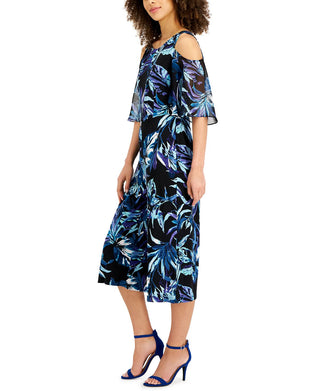 Connected Women's Cold Shoulder Printed Jumpsuit Green Size 4Petite