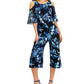 Connected Women's Cold Shoulder Printed Jumpsuit Green Size 4Petite