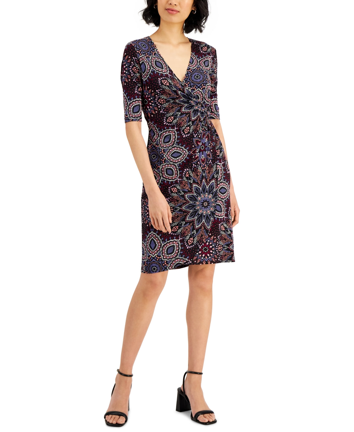 Connected Women's Printed Faux Wrap Dress Purple Size 14