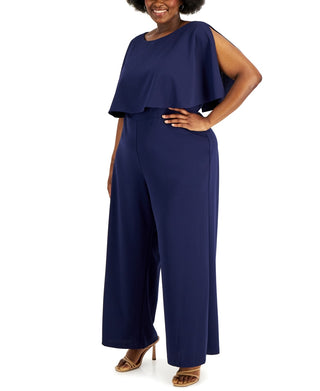 Connected Women's Popover Jumpsuit Blue Size 24W