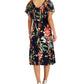 Connected Women's Printed Popover Midi Dress Blue Size 8Petite