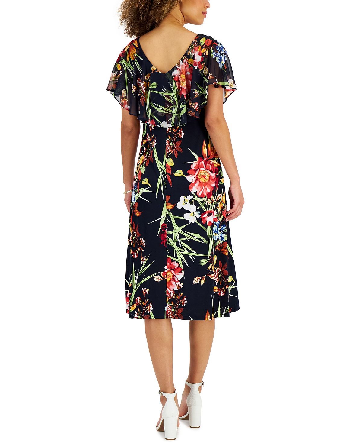 Connected Women's Printed Popover Midi Dress Blue Size 8Petite