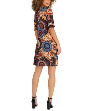 Connected Women's Printed Side Ring Dress Brown Size 8Petite
