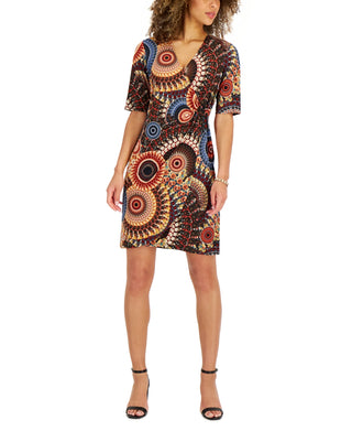 Connected Women's Printed Side Ring Dress Brown Size 8Petite