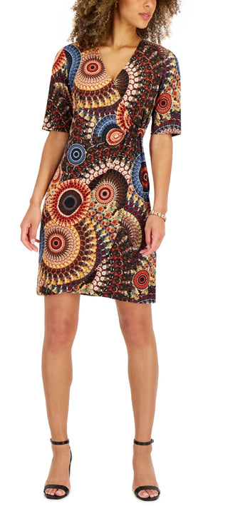 Connected Women's Printed Side Ring Dress Brown Size 12Petite