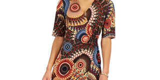 Connected Women's Printed Side Ring Dress Brown Size 12Petite