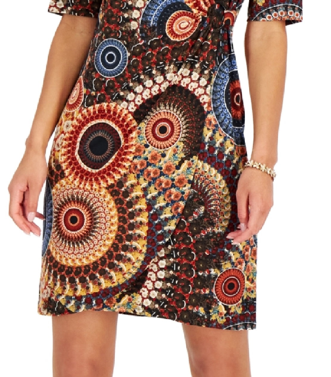 Connected Women's Printed Side Ring Dress Brown Size 14Petite