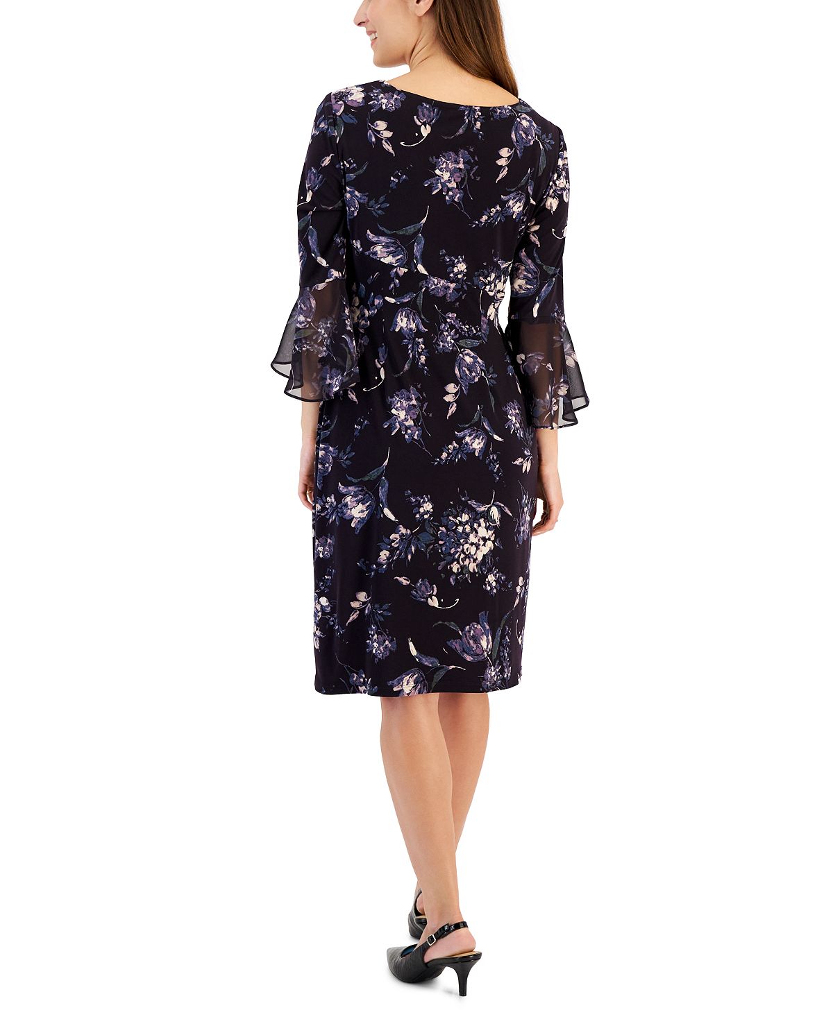 Connected Women's Printed Side Tab Dress Purple Size 4 Petite