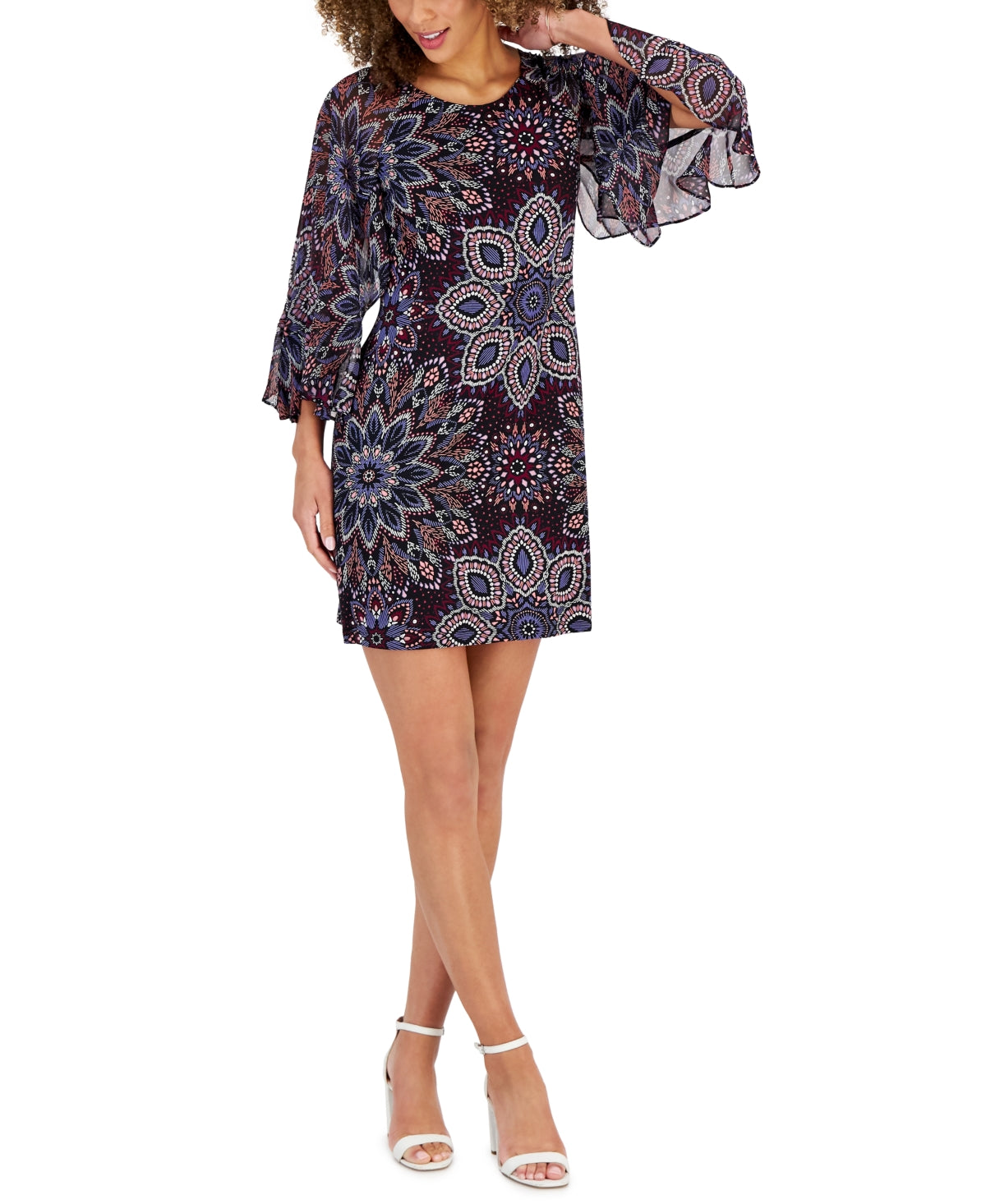 Connected Women's Chiffon Printed Fit & Flare Dress Purple Size 8 Petite