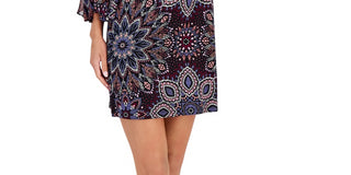 Connected Women's Chiffon Printed Fit & Flare Dress Purple Size 8 Petite