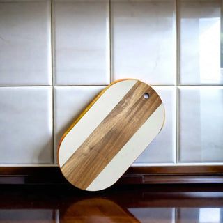 Creative Gifts International - Marble and Acacia Wood Oval Board