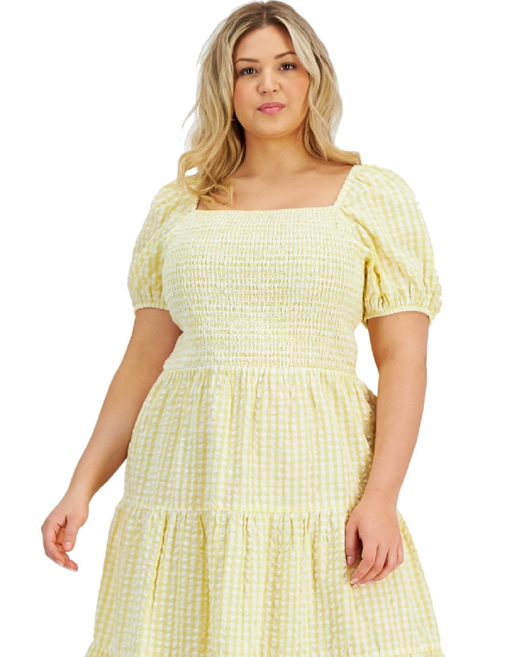 And Now This Women's Cotton Tiered Dress Yellow Size 3X