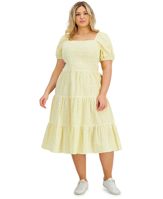 And Now This Women's Cotton Tiered Dress Yellow Size 3X