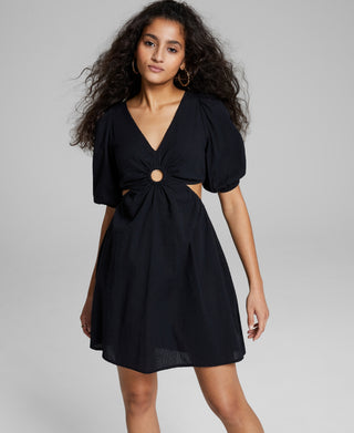 And Now This Women's Keyhole Cotton Mini Dress Black Size Medium