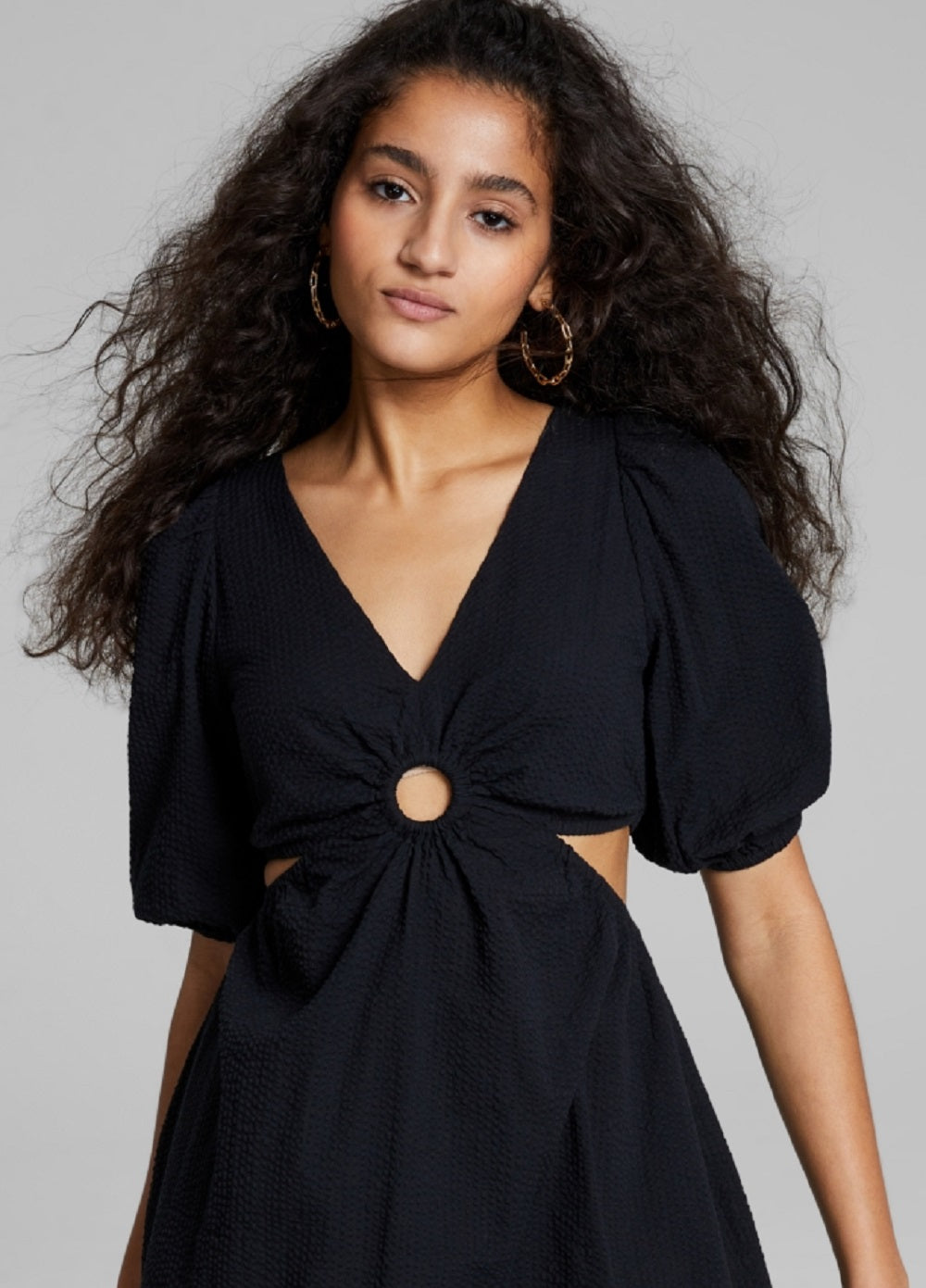 And Now This Women's Keyhole Cotton Mini Dress Black Size Medium