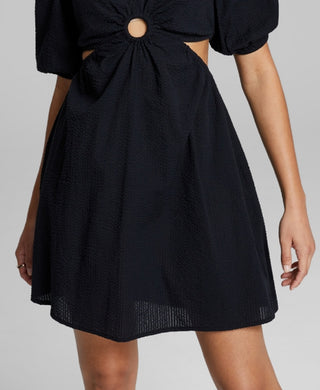 And Now This Women's Keyhole Cotton Mini Dress Black Size Medium