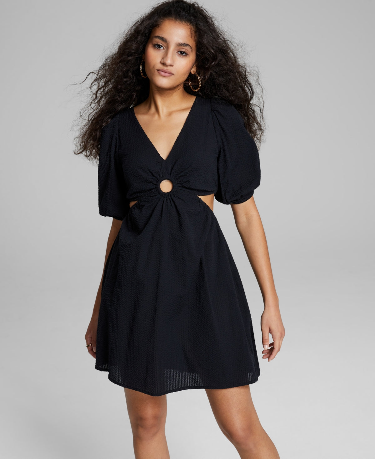 And Now This Women's Keyhole Cotton Mini Dress Black Size XL