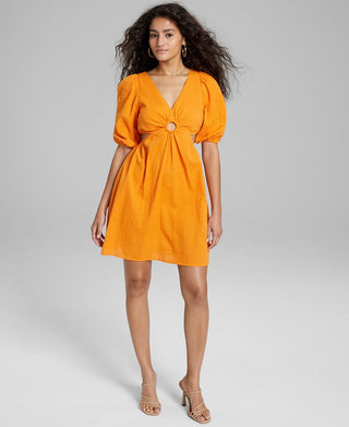 And Now This Women's Keyhole Cotton Mini Dress Orange Size S