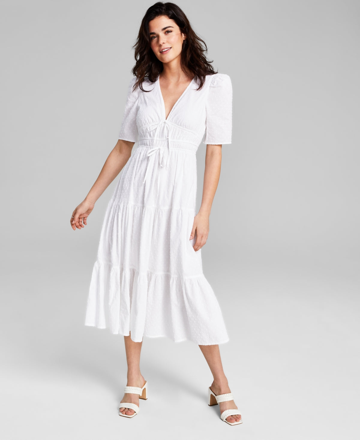 And Now This Women's Clip Dot V Neck Cotton Maxi Dress White Size X-Large