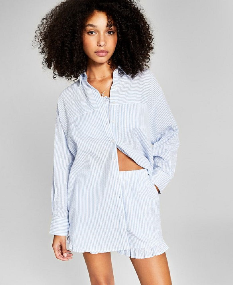 And Now This Women's Cotton Oversized Shirt Blue Size Medium