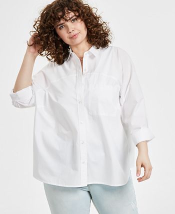 And Now This Women's Cotton Oversized Shirt White Size 0X