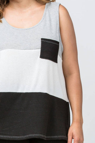 Entro - Color Block Waffle Knit Tank Top