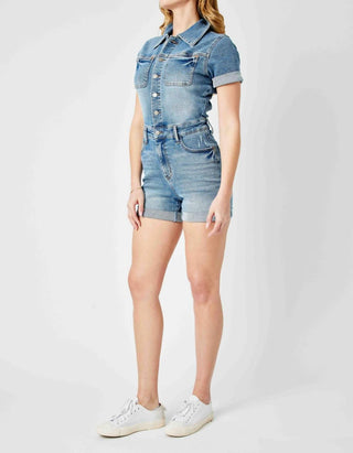Judy Blue - High Waisted Short Sleeve Denim Romper