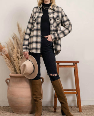 Blu Pepper - Extended Shoulder Plaid Shacket