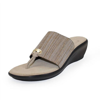 Charleston Shoe Co. - Hilton Beige Metallic Thong Wedge Sandal