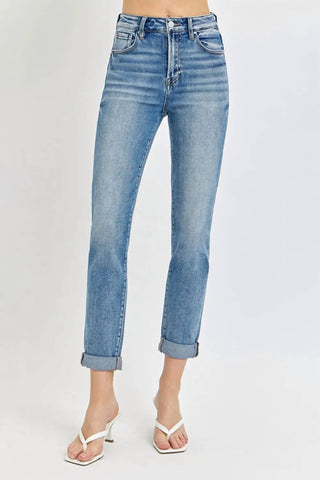 Risen - Full Size High Rise Cropped Roll Up Jeans
