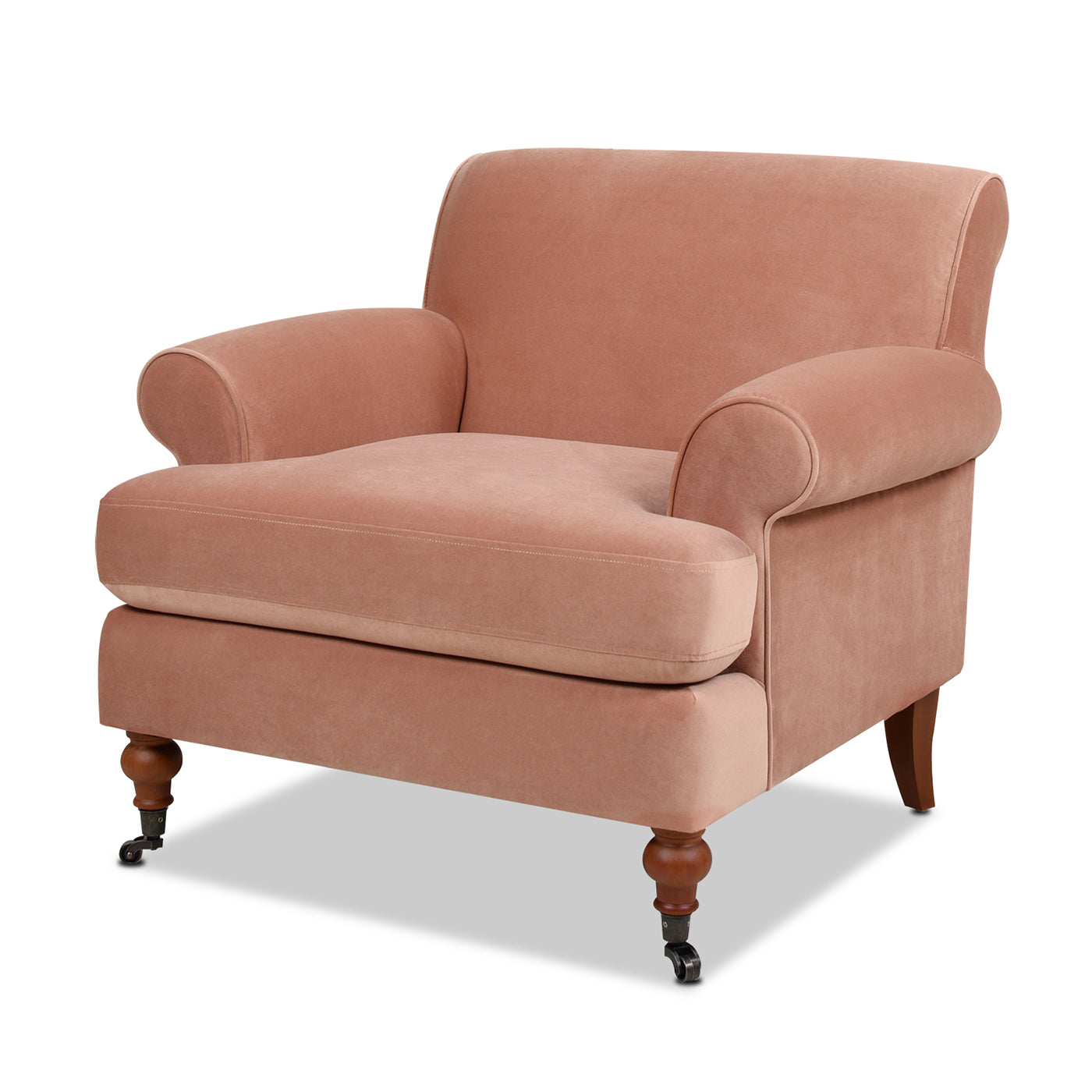 Alana 38" Lawson Accent Arm Chair Metal Casters Peach Orange Velvet