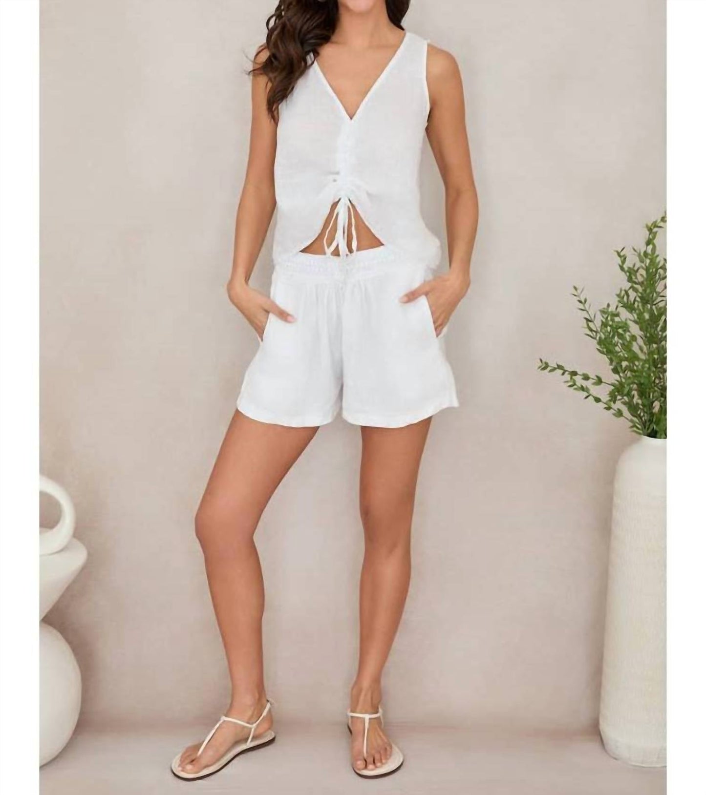 Milio Milano - V neck rouched linen crop top