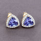 3.82 Carat Genuine Tanzanite and White Diamond 14K Yellow Gold Earrings