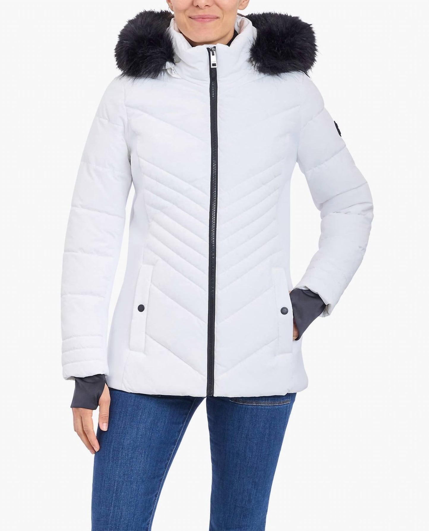 London Fog - Zip-front Puffer Jacket With Removable Faux Fur Trimmed Hood