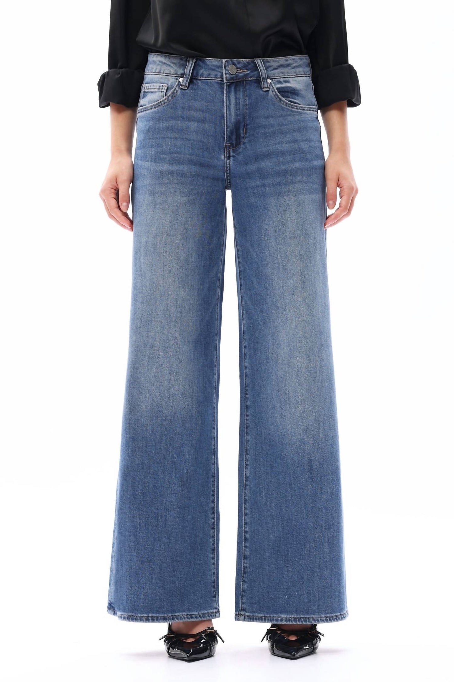 Bayeas - Mid Rise Wide Leg Jeans