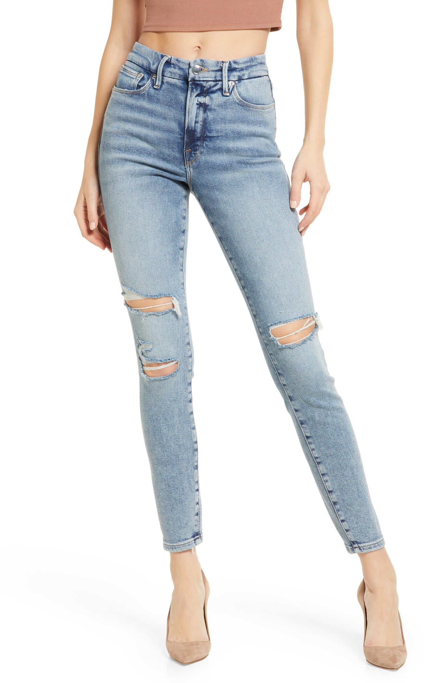 Good American Good Legs High Waist Distressed Skinny Jeans in Indigo094  Size 00