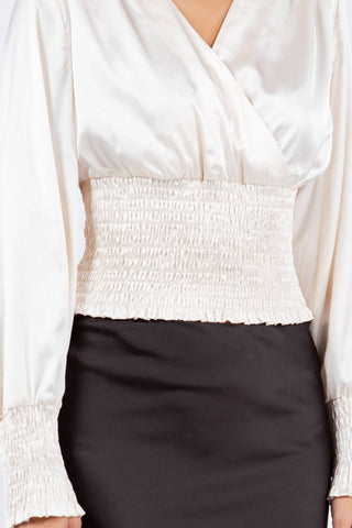 Paparazzi - Stretch Satin Solid Surplice Smock Crop Top